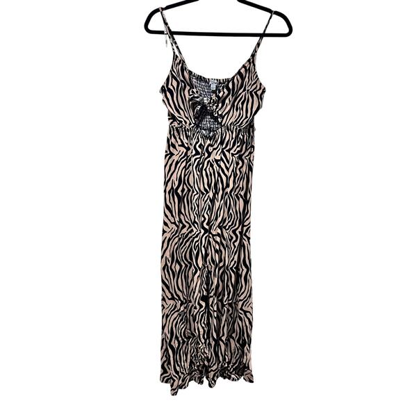 tan and black zebra print cutout sundress with tie front and front slit - Picture 8 of 8